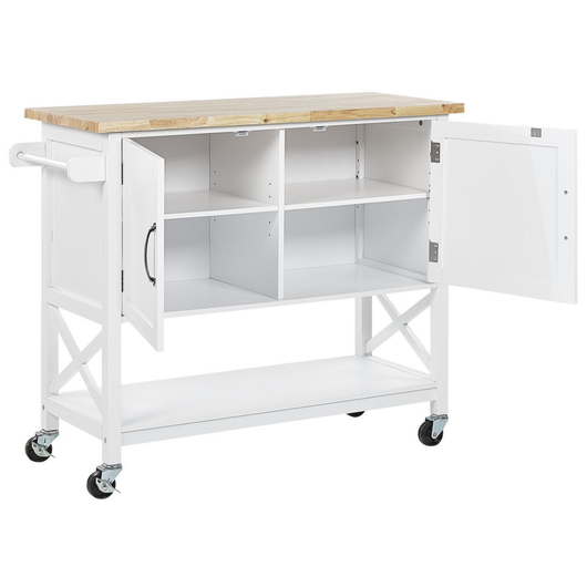 Carrello da cucina in MDF bianco in legno chiaro con ripiano per armadietto scandinavo