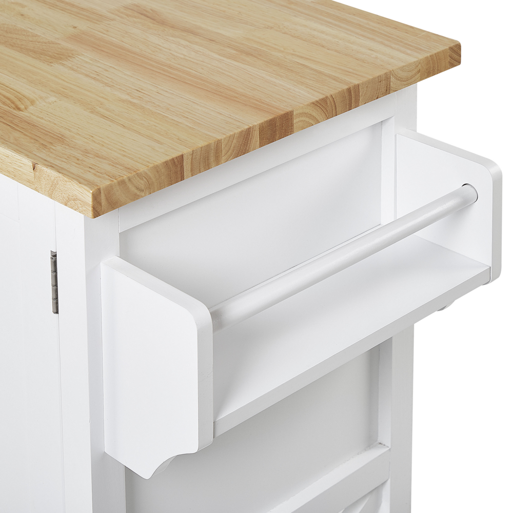 Carrello da cucina in MDF bianco in legno chiaro con ripiano per armadietto scandinavo