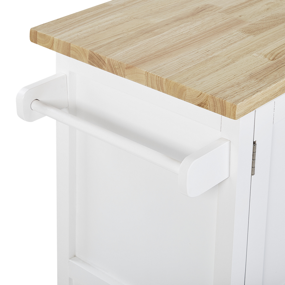 Carrello da cucina in MDF bianco in legno chiaro con ripiano per armadietto scandinavo