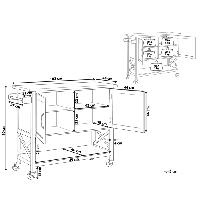 Carrello da cucina in MDF bianco in legno chiaro con ripiano per armadietto scandinavo