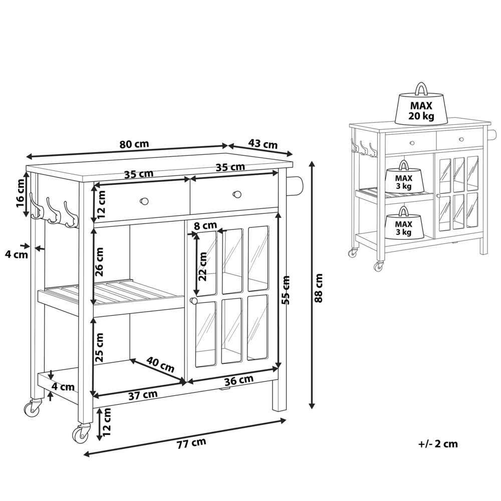 Carrello da cucina in MDF grigio legno chiaro con ripiano per armadietto con ripiani Cassetti con ruote scandinavo