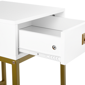 Comodino Bianco con Base in Metallo dorato Glamour