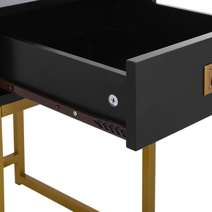 Comodino Nero con Base in Metallo dorato Glamour