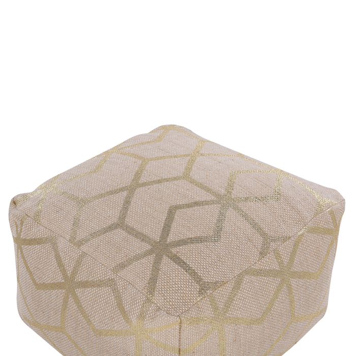 Pouf in juta beige 56 x 56 cm quadrato in tessuto ottomana poggiapiedi motivo con stampa dorata