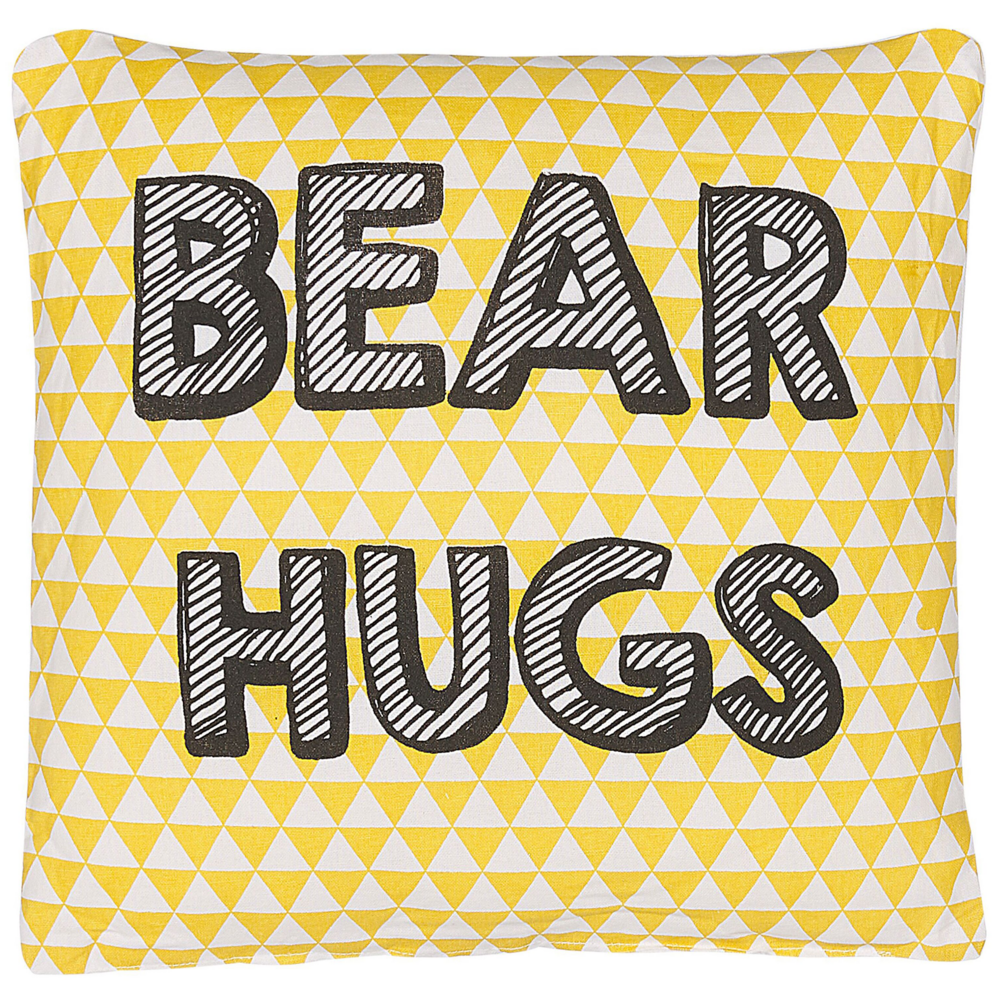 Cuscino per bambini in cotone giallo 40 x 40 cm Orso Abbracci stampa motivo a triangolo quadrato per cameretta