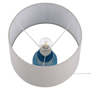 Lampada da Comodino in Ceramica Blu Mare e Grigia 55 cm Motivo Foglia Tradizionale