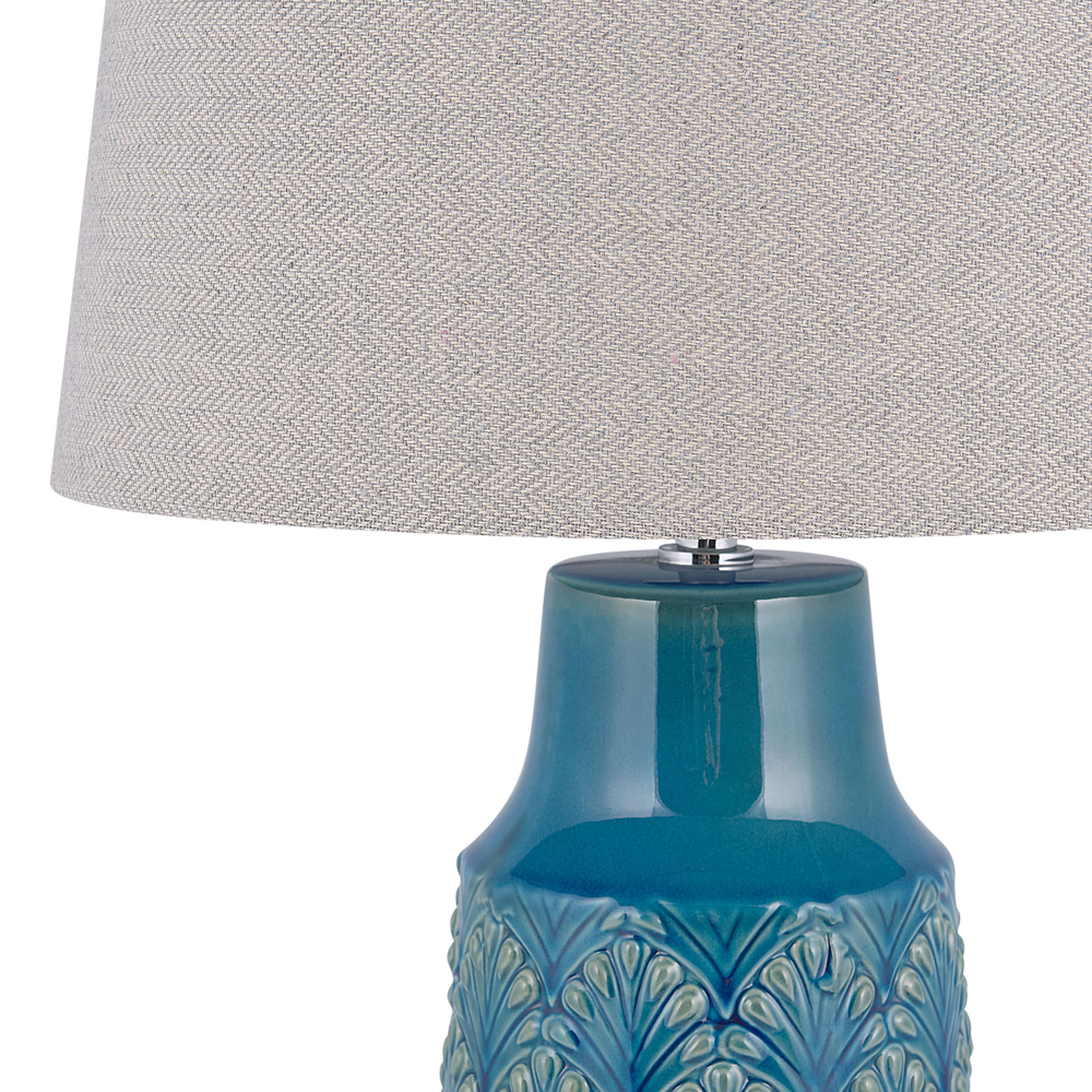 Lampada da Comodino in Ceramica Blu Mare e Grigia 55 cm Motivo Foglia Tradizionale