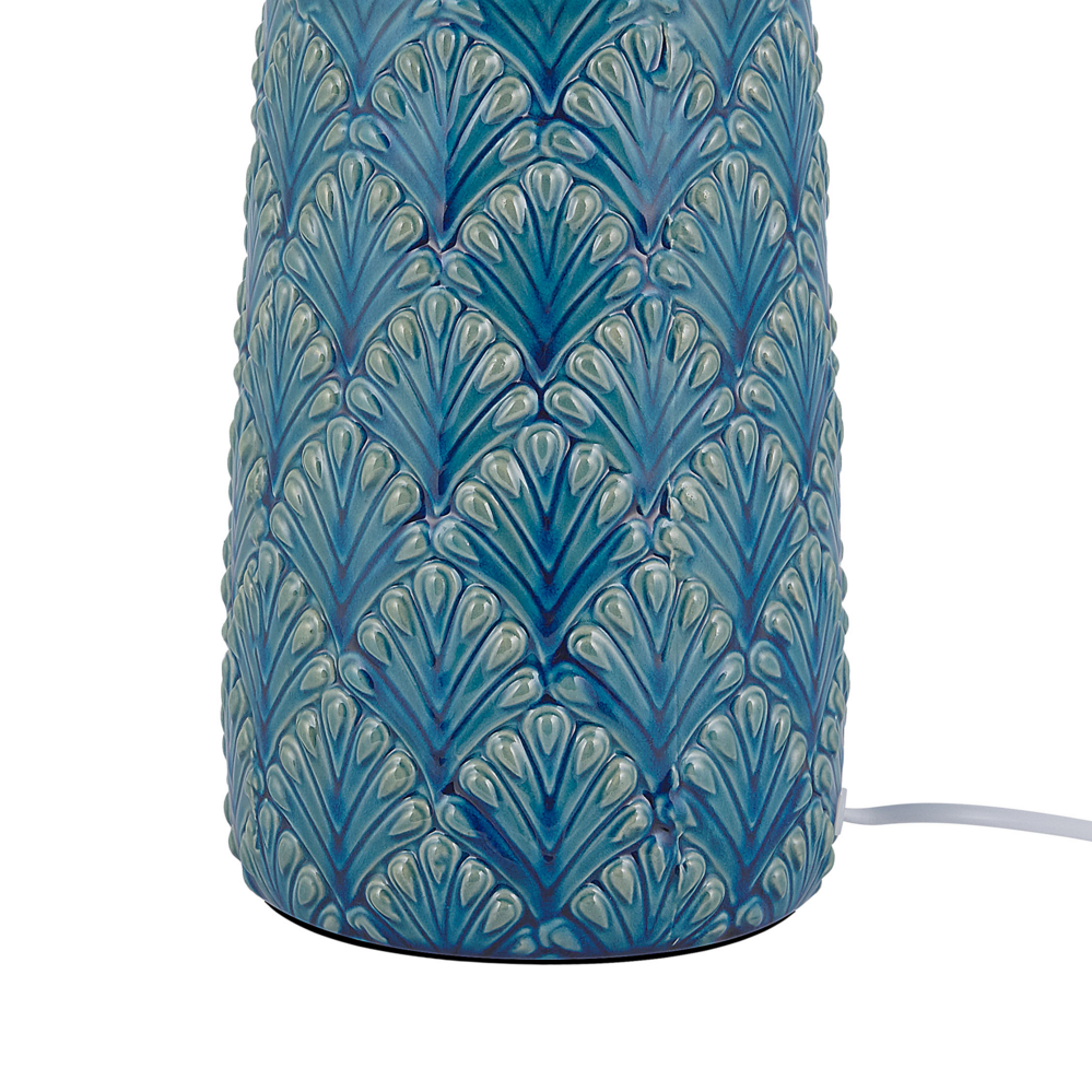 Lampada da Comodino in Ceramica Blu Mare e Grigia 55 cm Motivo Foglia Tradizionale
