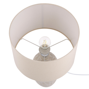 Lampada da comodino in ceramica beige 57 cm motivo a foglia con paralume a tamburo tradizionale