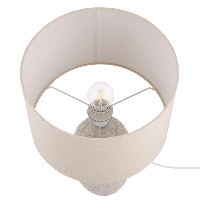 Lampada da comodino in ceramica beige 57 cm motivo a foglia con paralume a tamburo tradizionale
