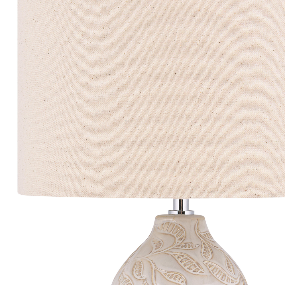 Lampada da comodino in ceramica beige 57 cm motivo a foglia con paralume a tamburo tradizionale