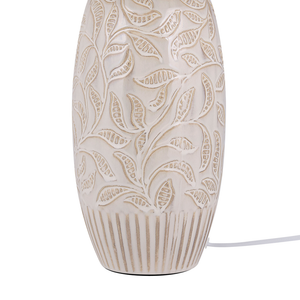Lampada da comodino in ceramica beige 57 cm motivo a foglia con paralume a tamburo tradizionale