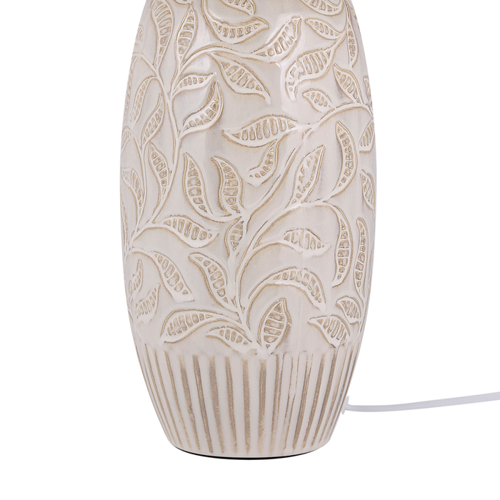 Lampada da comodino in ceramica beige 57 cm motivo a foglia con paralume a tamburo tradizionale