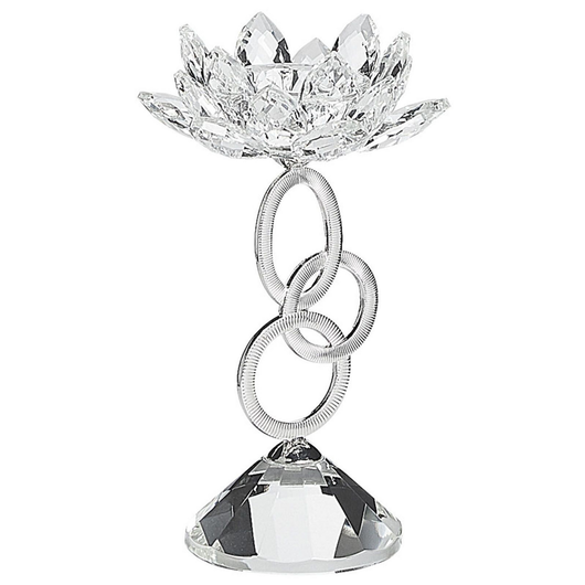 Candeliere Portacandele Gamba D'argento A Forma Di Fiore Di Cristallo