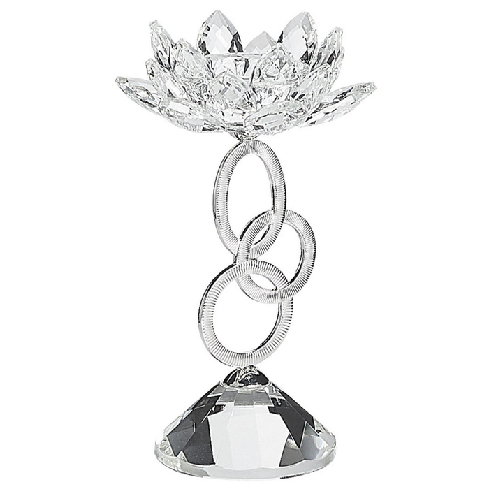 Candeliere Portacandele Gamba D'argento A Forma Di Fiore Di Cristallo