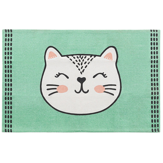 Tappeto in tessuto di cotone con stampa gatto verde 60 x 90 cm piccola decorazione per bambini della scuola materna