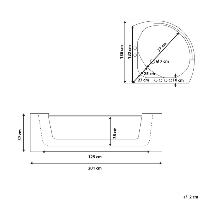 Vasca Idromassaggio Angolare Bianco Sanitario Acrilico con getti massaggianti LED 187 x 136 cm