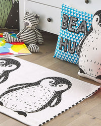 Tappeto a pelo corto bianco e Nero con stampa pinguino 60 x 90 cm per la sala giochi dei bambini