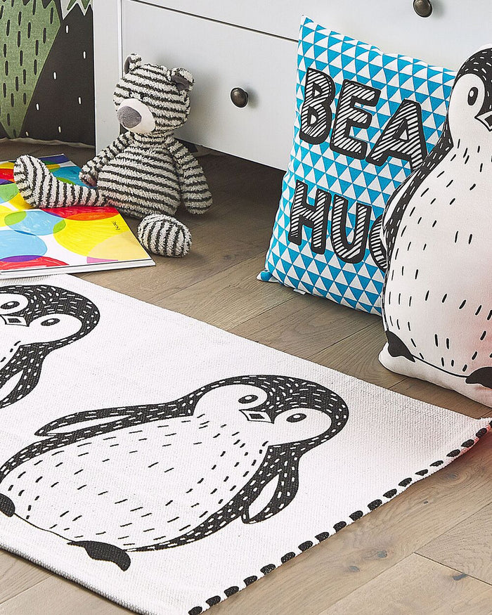 Tappeto a pelo corto bianco e Nero con stampa pinguino 60 x 90 cm per la sala giochi dei bambini
