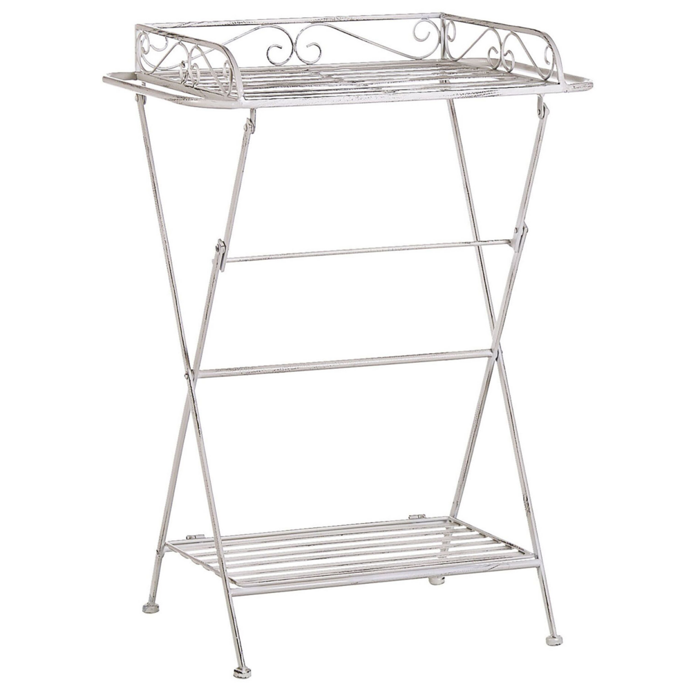 Tavolino in metallo bianco 40 x 35 cm con ripiano pieghevole in filo metallico design vittoriano vintage
