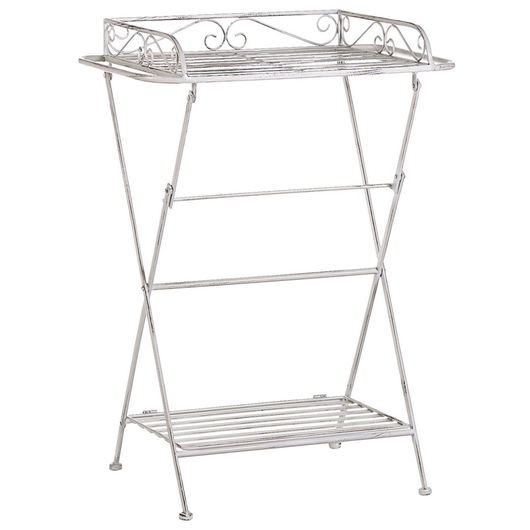 Tavolino in metallo bianco 40 x 35 cm con ripiano pieghevole in filo metallico design vittoriano vintage