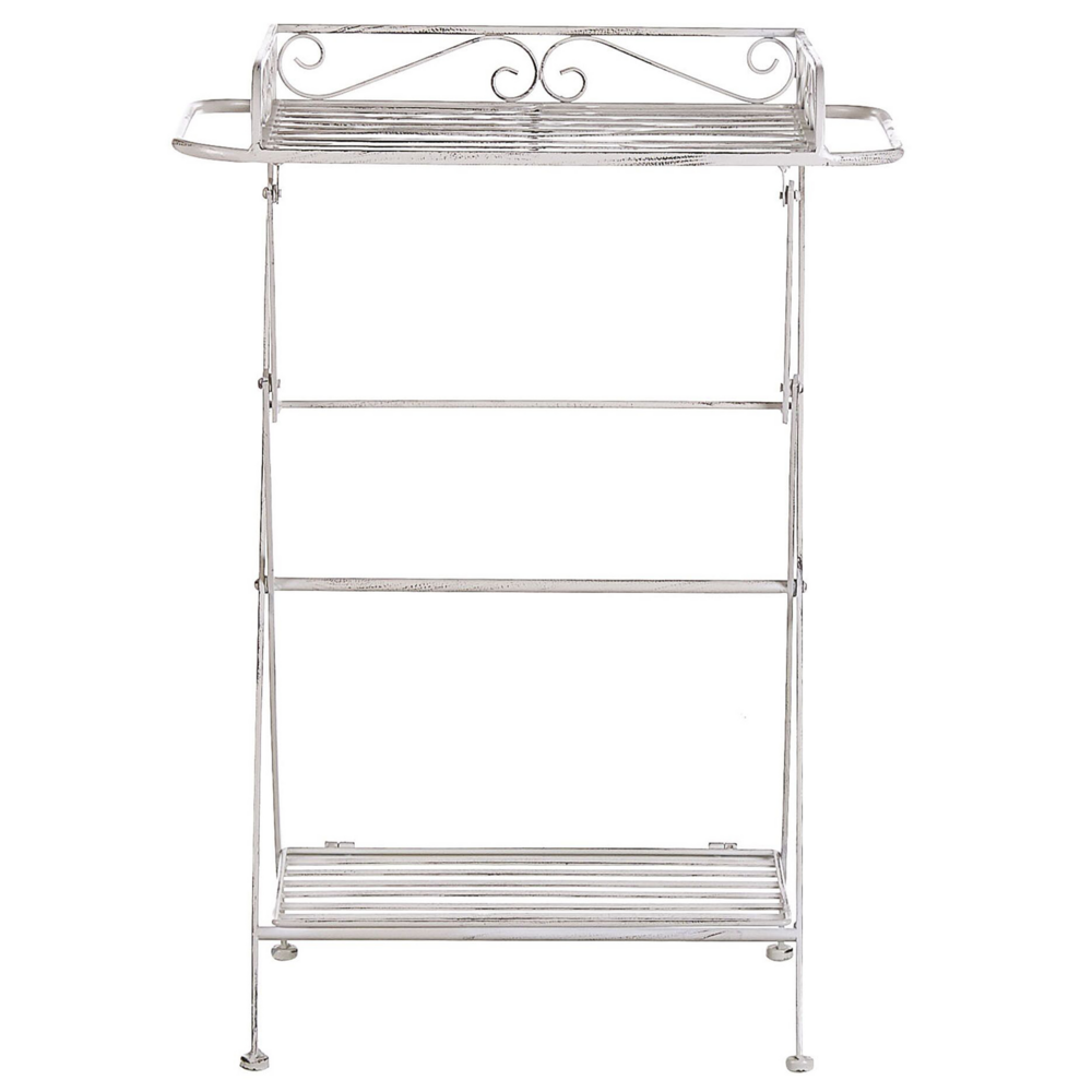 Tavolino in metallo bianco 40 x 35 cm con ripiano pieghevole in filo metallico design vittoriano vintage