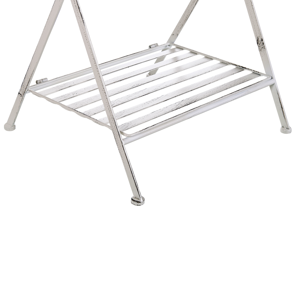 Tavolino in metallo bianco 40 x 35 cm con ripiano pieghevole in filo metallico design vittoriano vintage