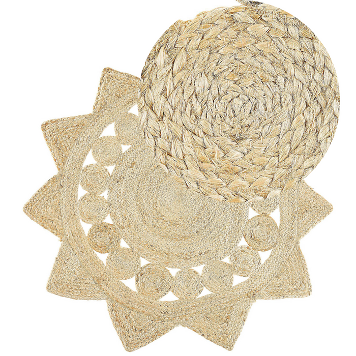 Tappeto tappetino Iuta Beige Rotondo Soggiorno di Campagna ø 120 cm