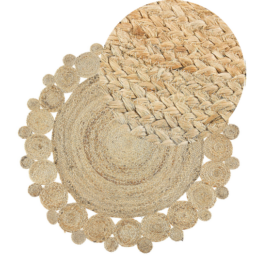 Tappeto tappetino Iuta Beige Rotondo Soggiorno di Campagna ø 120 cm