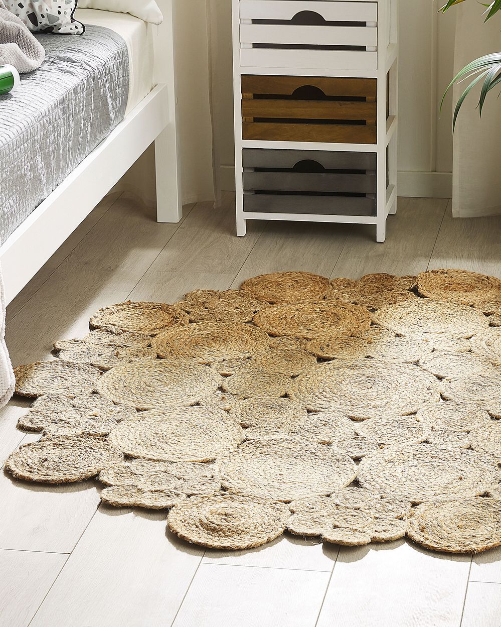 Tappeto tappetino Iuta Beige Rotondo Soggiorno di Campagna ø 135 cm