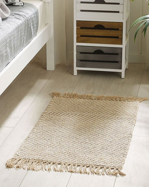 Tappeto passatoia Beige Juta e Cotone 50 x 80 cm Piccolo Tessuto a Mano Boho Corridoio Camera da Letto