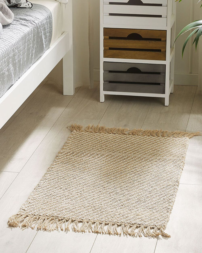 Tappeto passatoia Beige Juta e Cotone 50 x 80 cm Piccolo Tessuto a Mano Boho Corridoio Camera da Letto