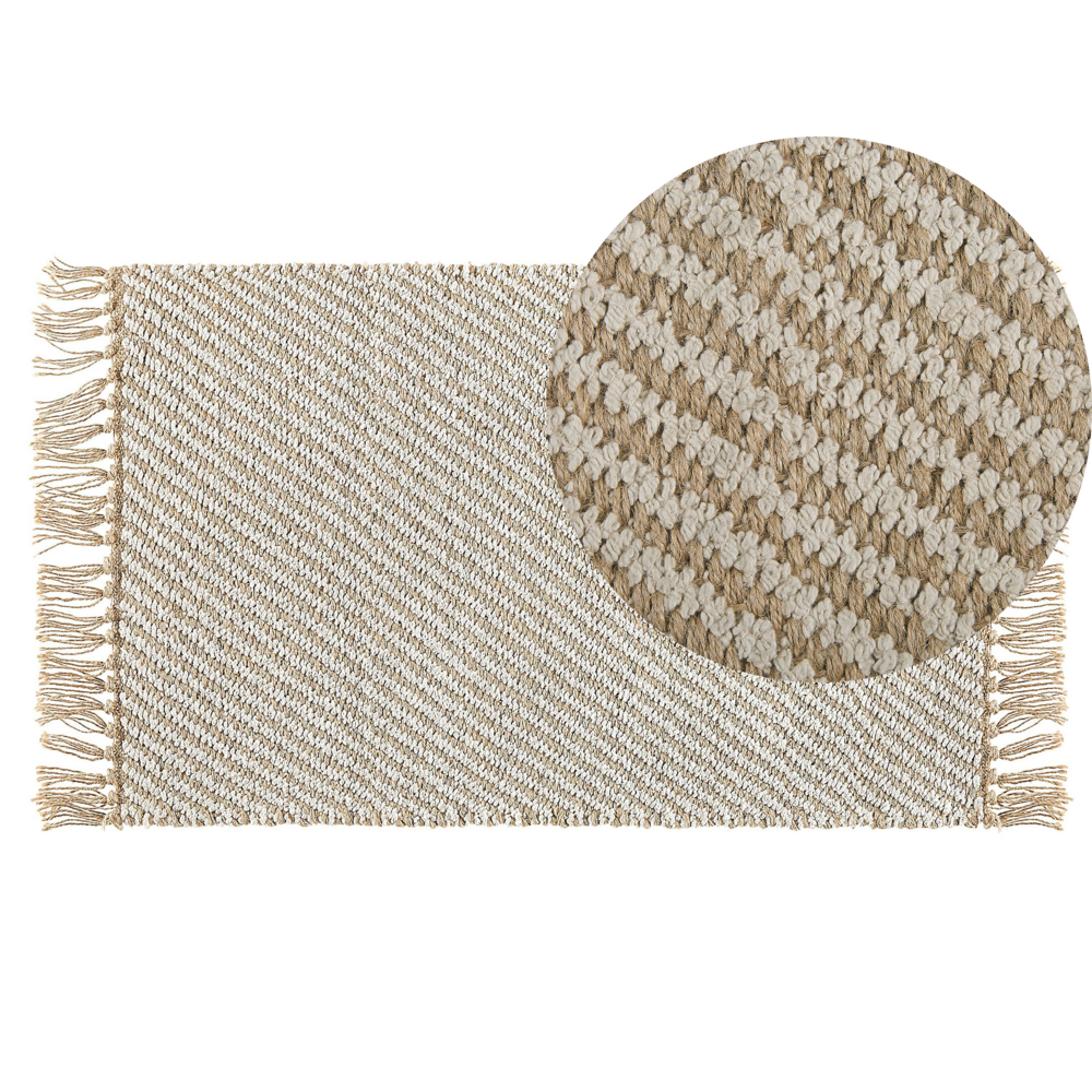Tappeto passatoia Beige Juta e Cotone 50 x 80 cm Piccolo Tessuto a Mano Boho Corridoio Camera da Letto