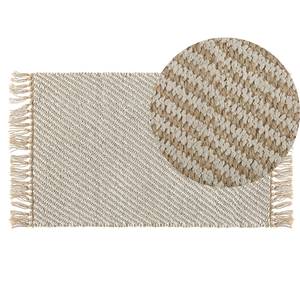 Tappeto passatoia Beige Juta e Cotone 50 x 80 cm Piccolo Tessuto a Mano Boho Corridoio Camera da Letto