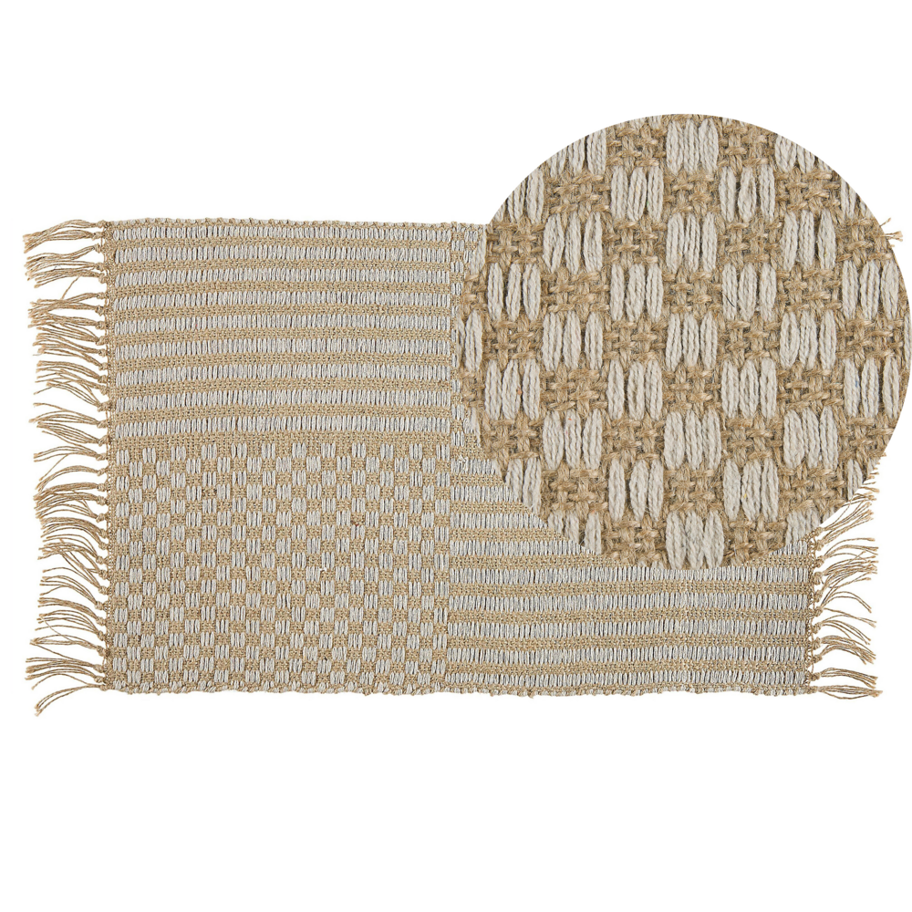 Tappeto passatoia Beige iuta e cotone 50 x 80 cm con frange intrecciato a mano Boho ingresso camera da letto