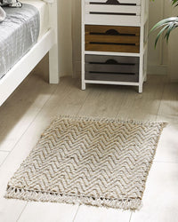 Tappeto passatoia Beige iuta e cotone 50 x 80 cm con frange intrecciato a mano Boho ingresso camera da letto