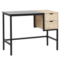 Scrivania Home Office Nera con Struttura in Metallo Legno Chiaro 100 x 48 cm Vano Portaoggetti 2 Cassetti Piano in PVC