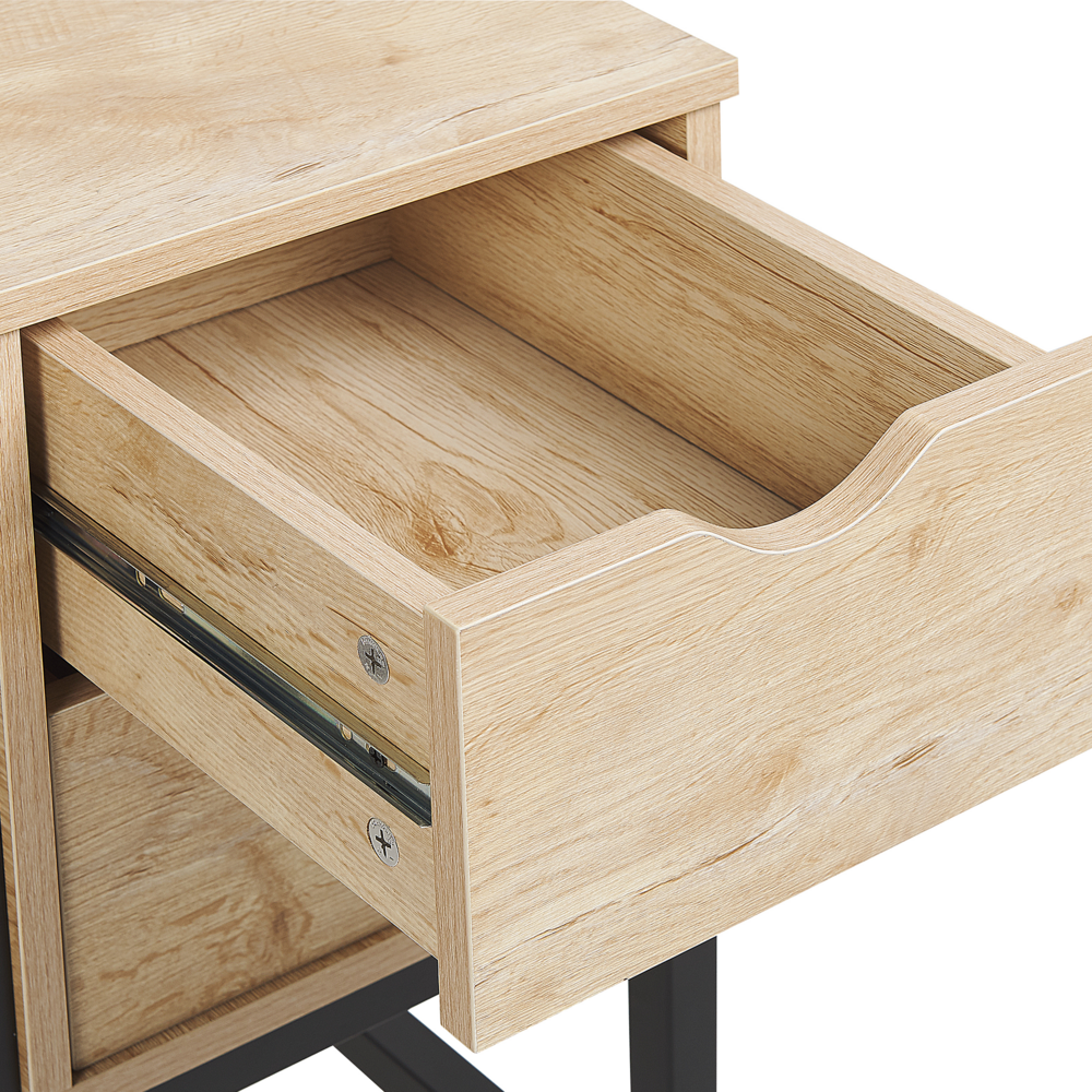 Scrivania Home Office Nera con Struttura in Metallo Legno Chiaro 100 x 48 cm Vano Portaoggetti 2 Cassetti Piano in PVC