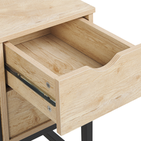 Scrivania Home Office Nera con Struttura in Metallo Legno Chiaro 100 x 48 cm Vano Portaoggetti 2 Cassetti Piano in PVC