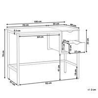 Scrivania Home Office Nera con Struttura in Metallo Legno Chiaro 100 x 48 cm Vano Portaoggetti 2 Cassetti Piano in PVC