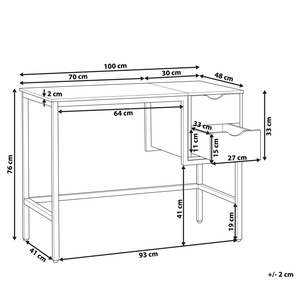 Scrivania Home Office Nera con Struttura in Metallo Legno Chiaro 100 x 48 cm Vano Portaoggetti 2 Cassetti Piano in PVC