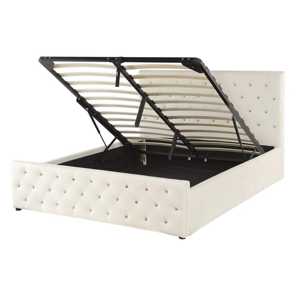 Letto singolo in velluto beige con rete e mobili per camera da letto 140 x 200 cm con testiera doppia trapuntata