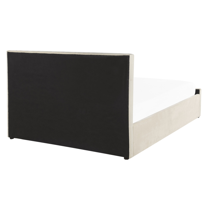 Letto singolo in velluto beige con rete e mobili per camera da letto 140 x 200 cm con testiera doppia trapuntata