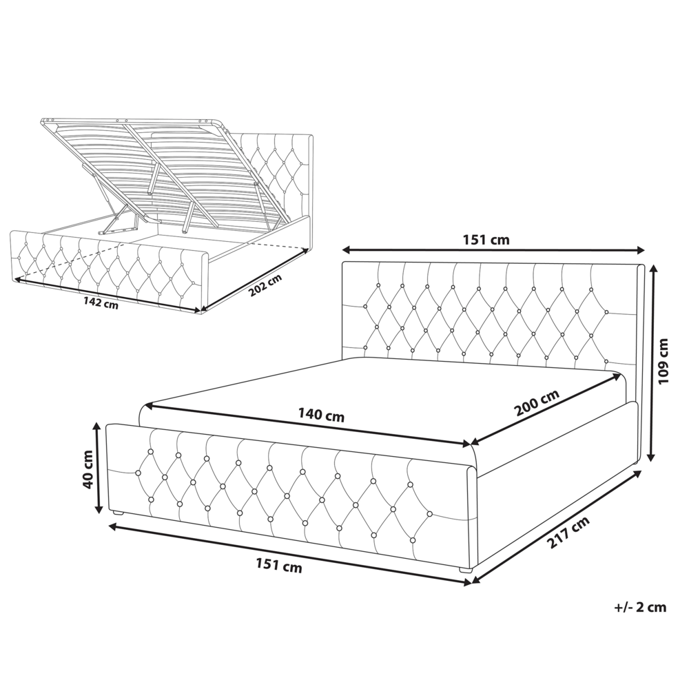 Letto singolo in velluto beige con rete e mobili per camera da letto 140 x 200 cm con testiera doppia trapuntata