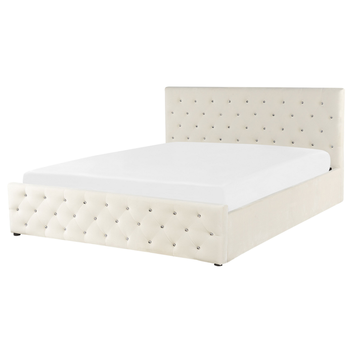 Letto Moderno Una Piazza e Mezzo con Contenitore Velluto Beige160 x 200 cm