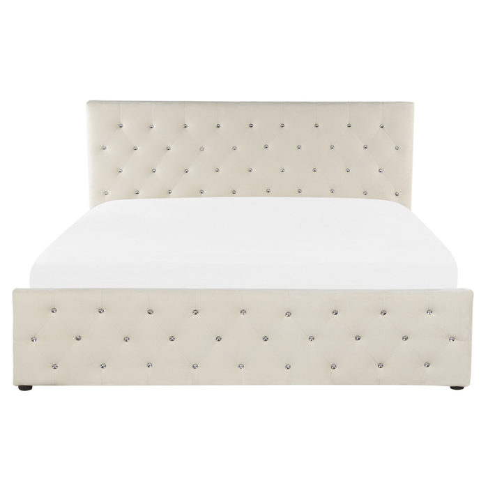 Letto Moderno Una Piazza e Mezzo con Contenitore Velluto Beige160 x 200 cm