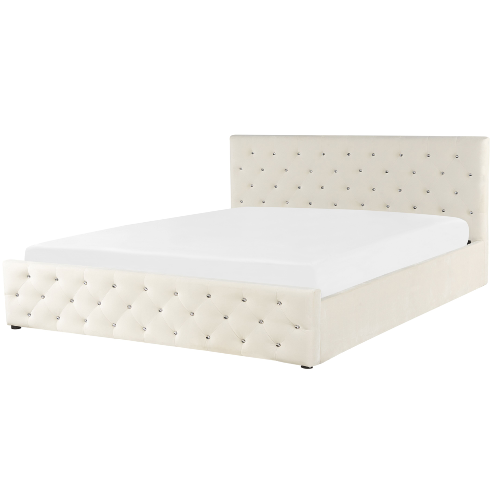 Letto Matrimoniale Moderno con Contenitore in Velluto Beige 180 x 200 cm