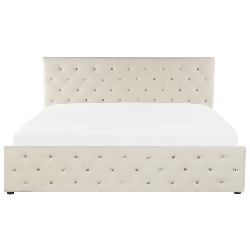 Letto Matrimoniale Moderno con Contenitore in Velluto Beige 180 x 200 cm