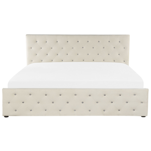 Letto Matrimoniale Moderno con Contenitore in Velluto Beige 180 x 200 cm