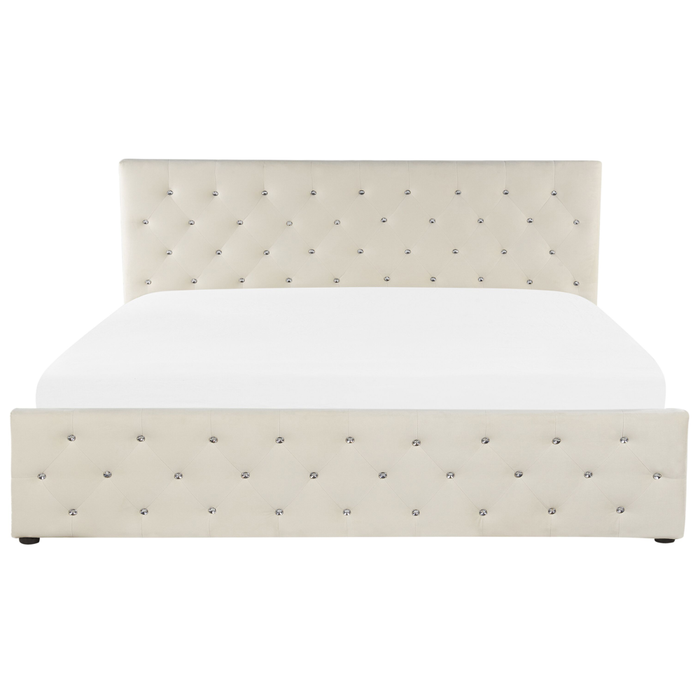 Letto Matrimoniale Moderno con Contenitore in Velluto Beige 180 x 200 cm